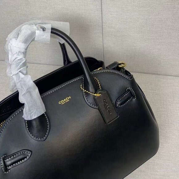 Coach Black Leather Satchel Handbag with Detachable Crossbody Strap - Picture 8 of 9